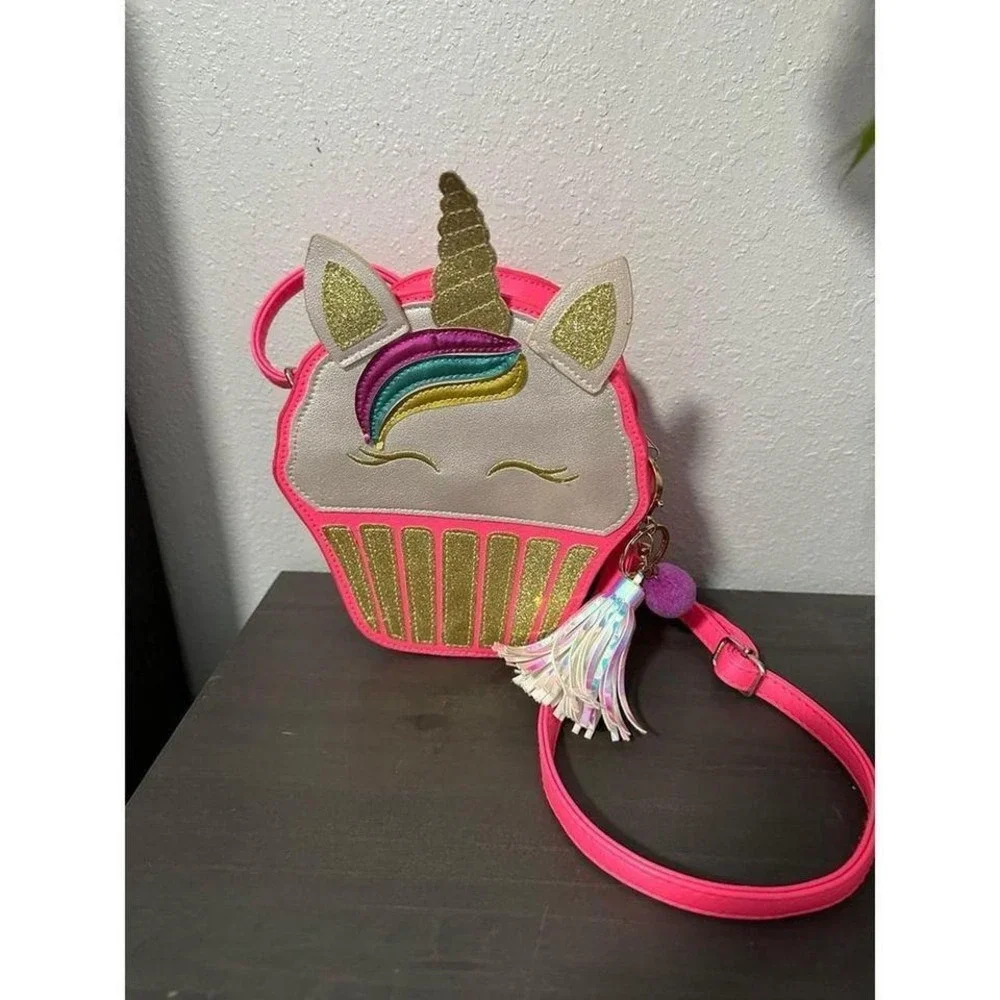 Kids Unicorn Cupcake Crossbody‎ Purse Bag Pink Gold Glitter Sparkle